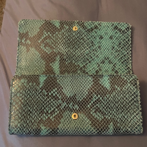 Michael Kors Turquoise Fulton Python Embossed Wallet - Picture 2 of 11